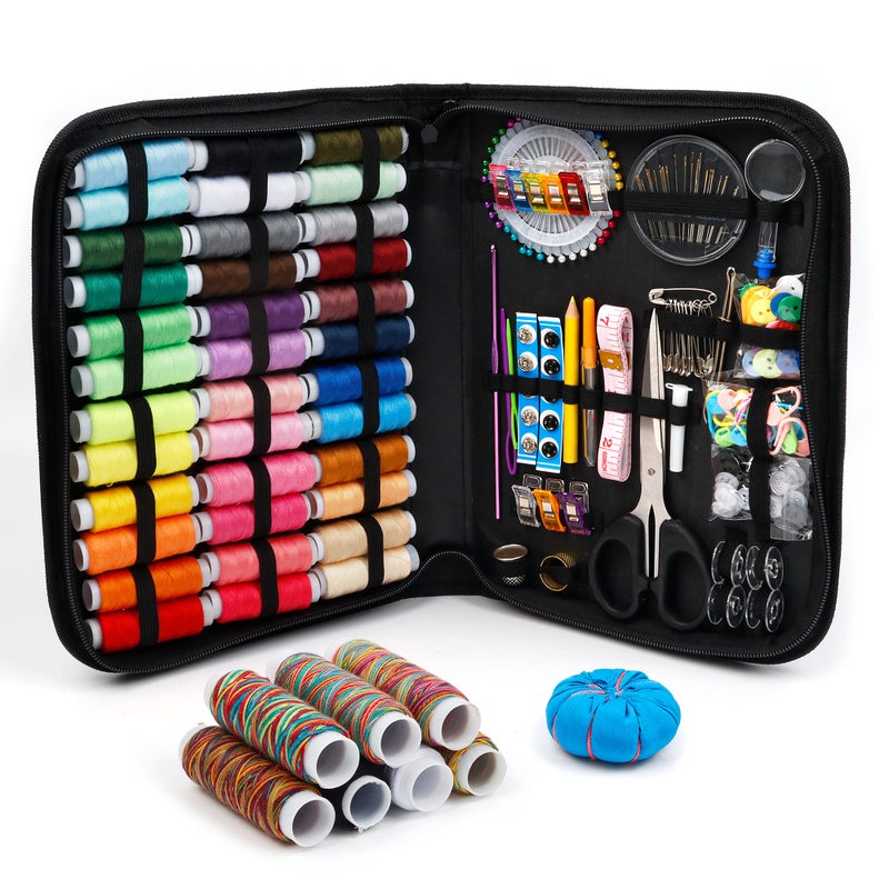 Inscraft Large Sewing KIT, 226 PCS Premium Sewing Supplies with 43 XL Thread Spools, Leather Case, Scissors, Thread, Needles and Accessories, Sewing Set for Adults, Emergency, and Home by Inscraft - Image 1